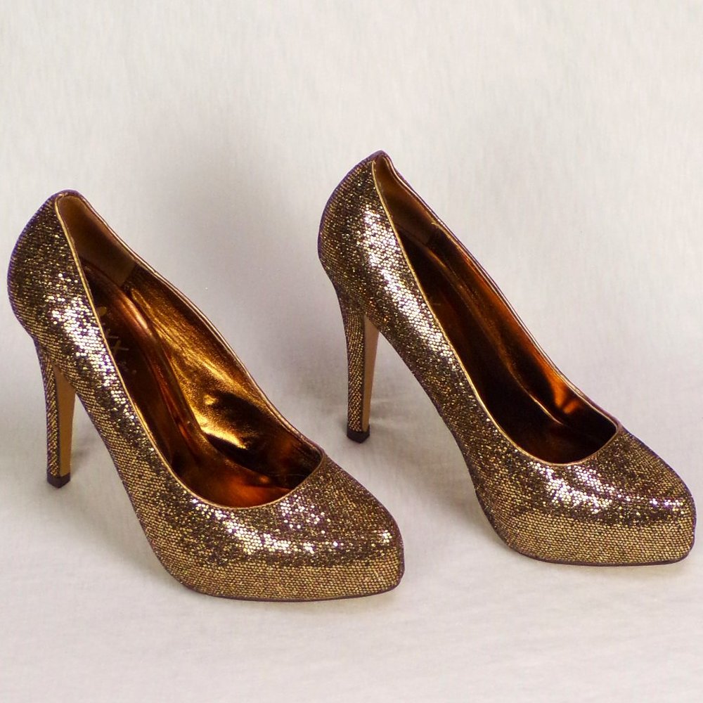 MIXX SHUZ size 6.5 LAURA-01N gold glittery ultra-high-heel hidden-platform pumps